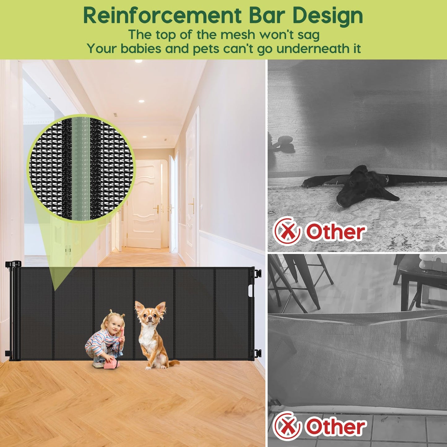 Reinforced 80 Inch Retractable Baby Gate Extra Wide Baby Gate for Wide Openings, Indoor/Outdoor Retractable Dog Gate for Doorway, Mesh Dog Gate Indoor Prevent Babies/Pets from Crawling Under, Black