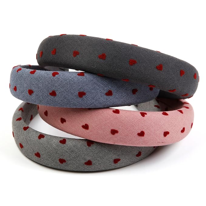 Huachi Valentine's Day Headbands for Women Non Slip Trendy, Heart Headbands for Women’s Hair 1 inch Wide Cute Headband for Girls, Head Bands Elastic Hair Bands Fashion Accessories for Women 4PCS