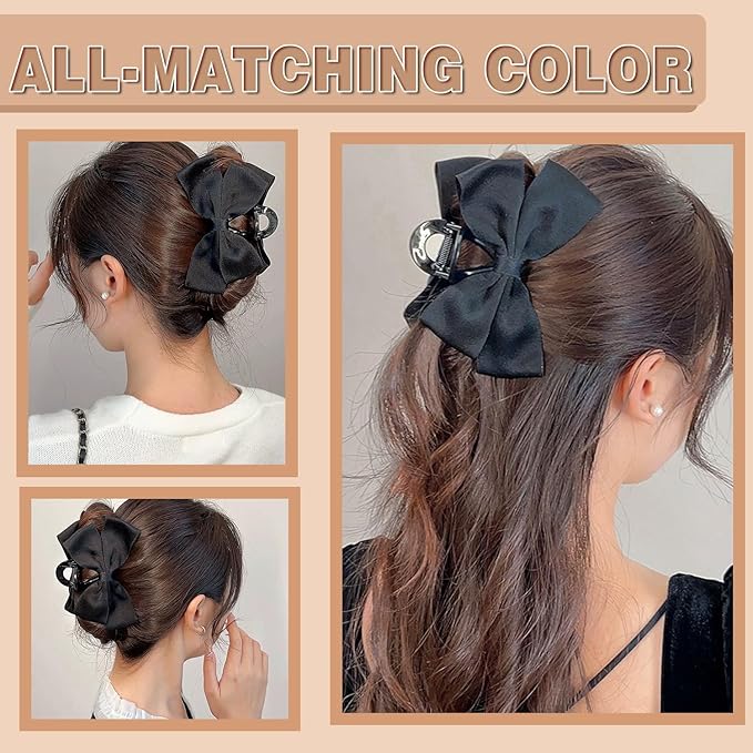 Premium Hair Clips for Women: Bow-knot Claw Clips for Thick and Thin Hair, Big Non-slip Bow Clips in Black