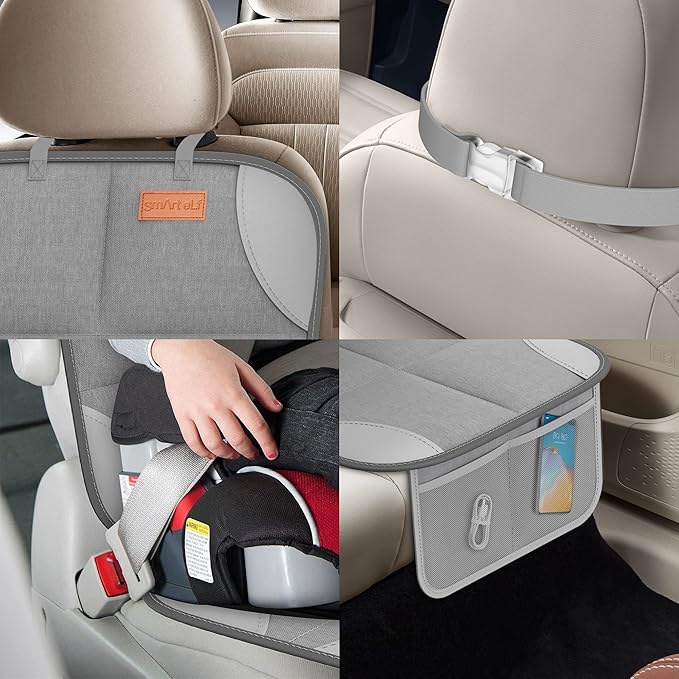 Smart ELF2 Pack Car Seat Protector-600D Fabric Waterproof Carseat Protector with Thicily Padded to Protect Your Car Seats from Child Seats and Pets (Light Grey)