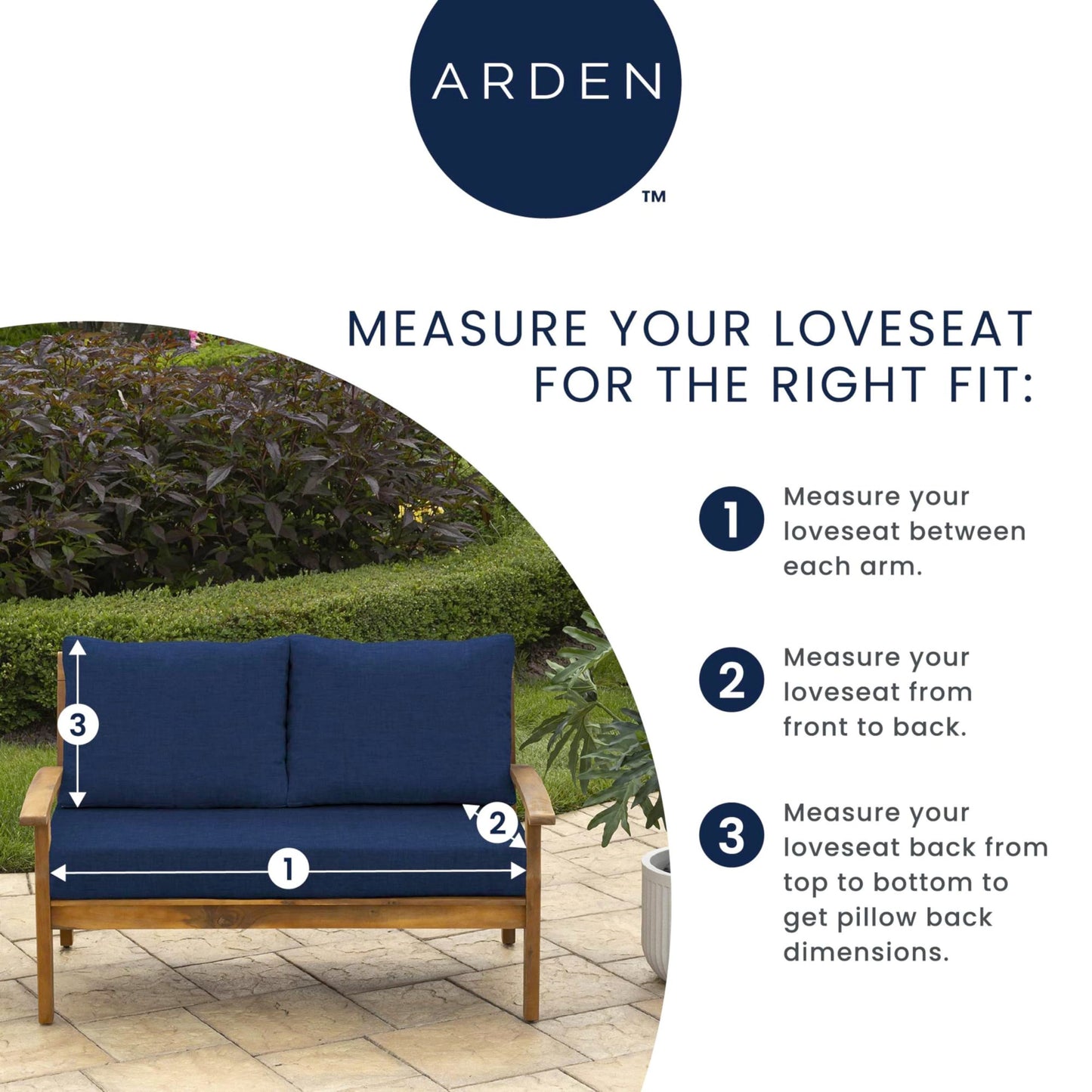 Arden Outdoor Loveseat Cushion Set, 48 x 24, Rain-Proof, Fade Resistant, Cushion Set for Couch, Bench, and Swing Ashland Black Jacobean