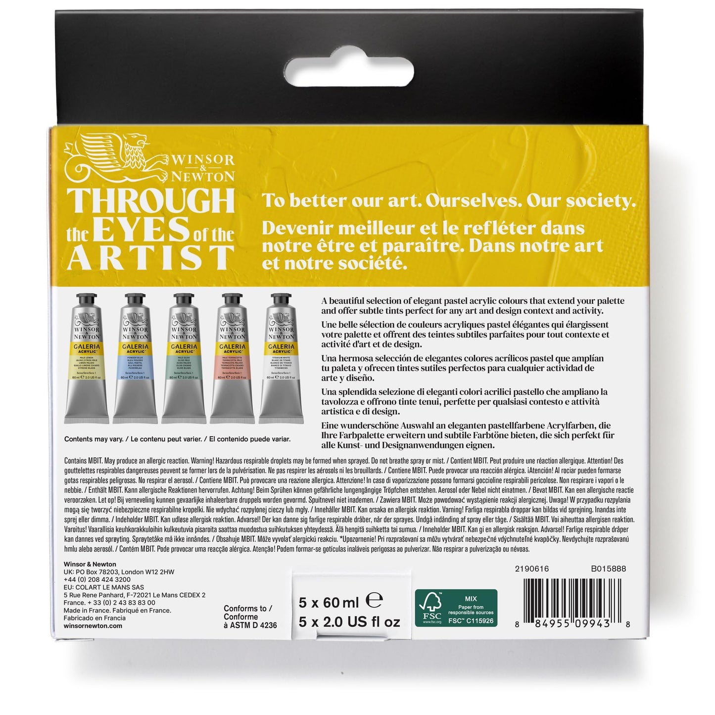 Winsor & Newton Galeria Acrylic Paint Set, 5 x 60ml (2-oz) Tubes, Pastel