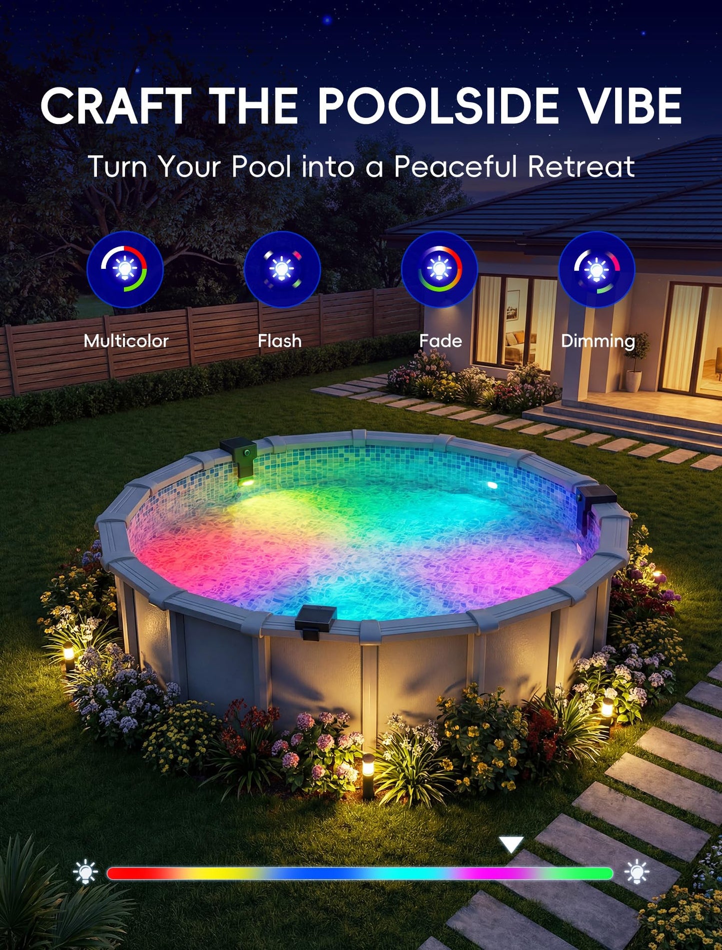 POOLHOUR Solar Pool Lights for Above Ground Pools (Steel Wall Only), LED Pool Wall Light with Remote & Timer, Submersible Underwater Lighting, 10-Color RGB 4-Mode Poolside Solar Lights, 1 Pack