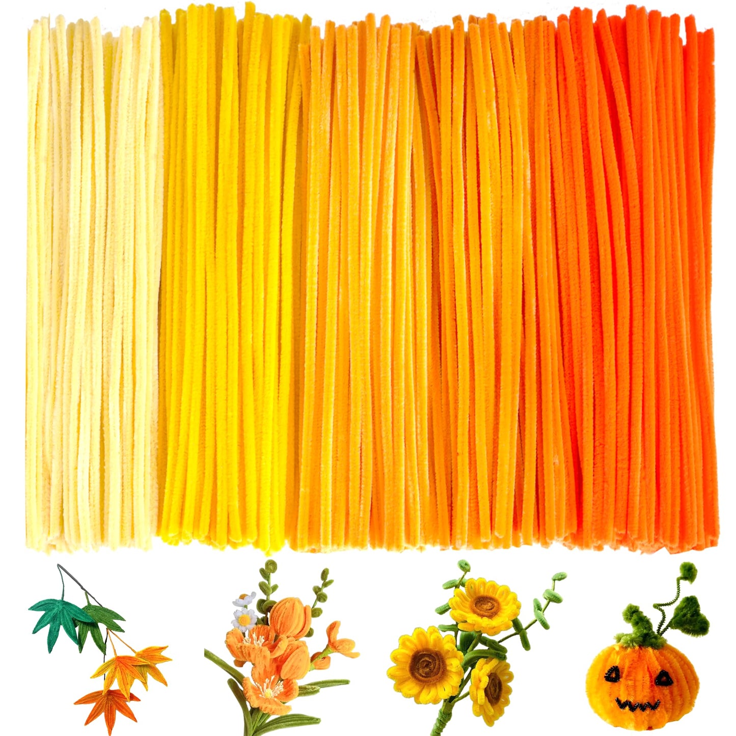 YONOVO 500 Pcs Orange Pipe Cleaners for Crafts Flowers Bulk 8mm Thick 12 inch Long, Yellow Pipecleaners Chenille Stems Fuzzy Sticks Wire Tiges Chenilles for Kids Craft Supplies (Gradient Orange)
