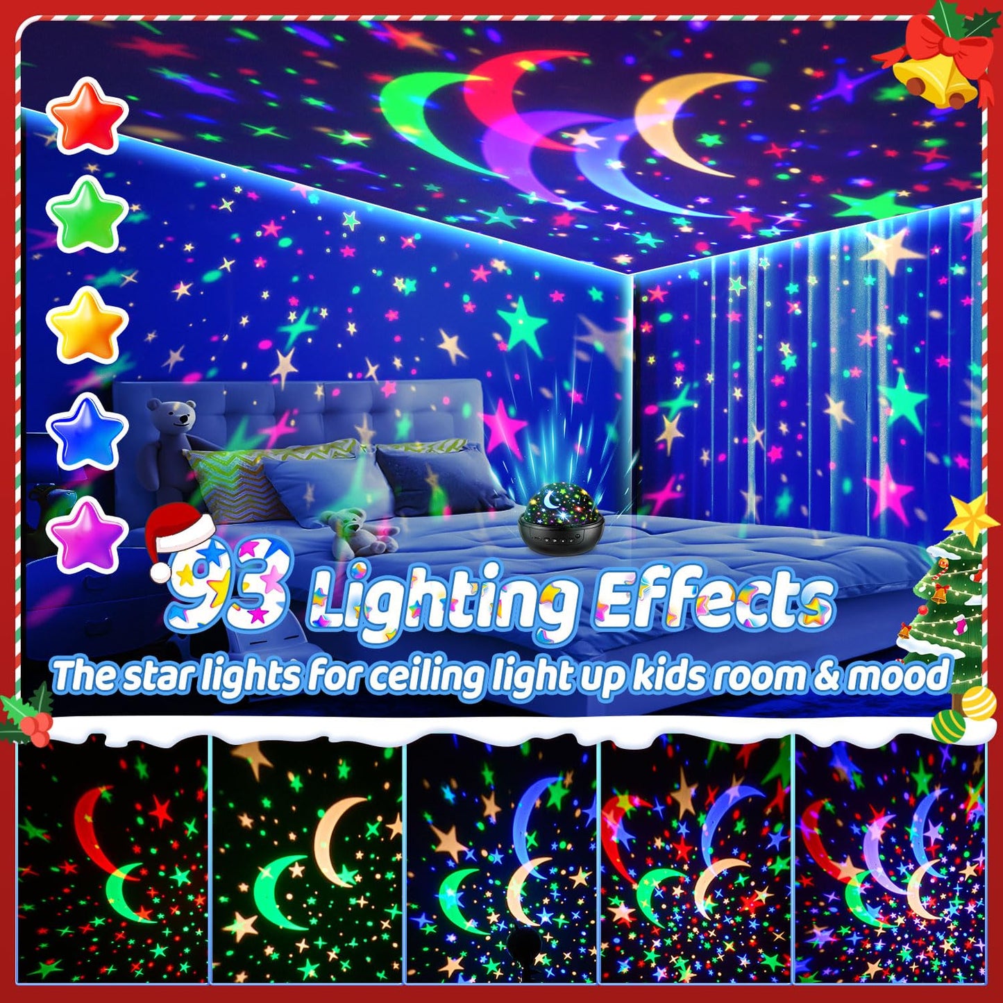 COOLNIGHT Night Light for Kids,93 Lighting+3 Films Kids Night Light Projector,Remote+Dimmable Star Projector,360° Ceiling Stars Glow in The Dark Stars,Christmas Gifts for 4 Year Old Boy Birthday Gift