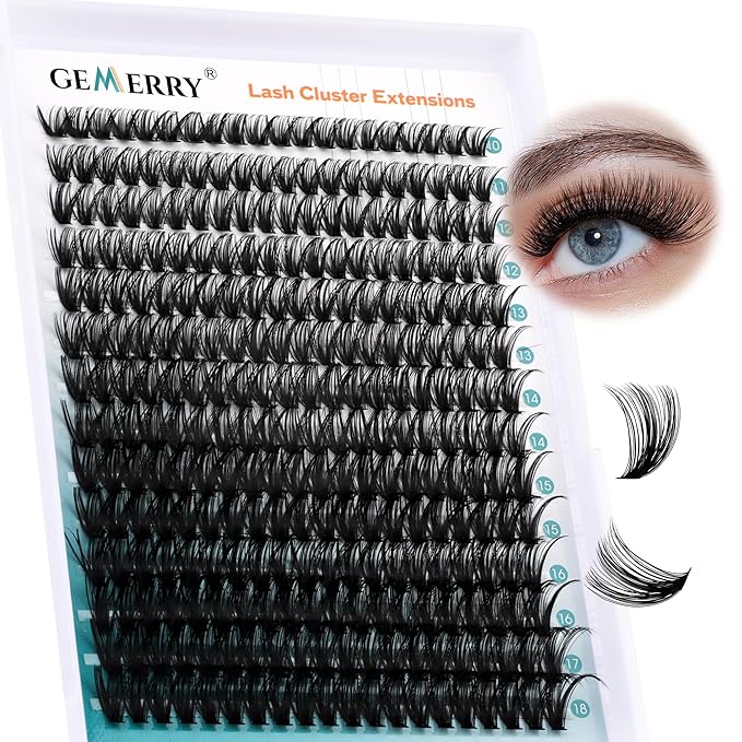 Lash Clusters GEMERRY 280pcs Clusters Lashes D Curl Soft&Natural Individual Lashes Cluster Eyelash Clusters DIY Lash Extensions at Home（40P-10-18mm)