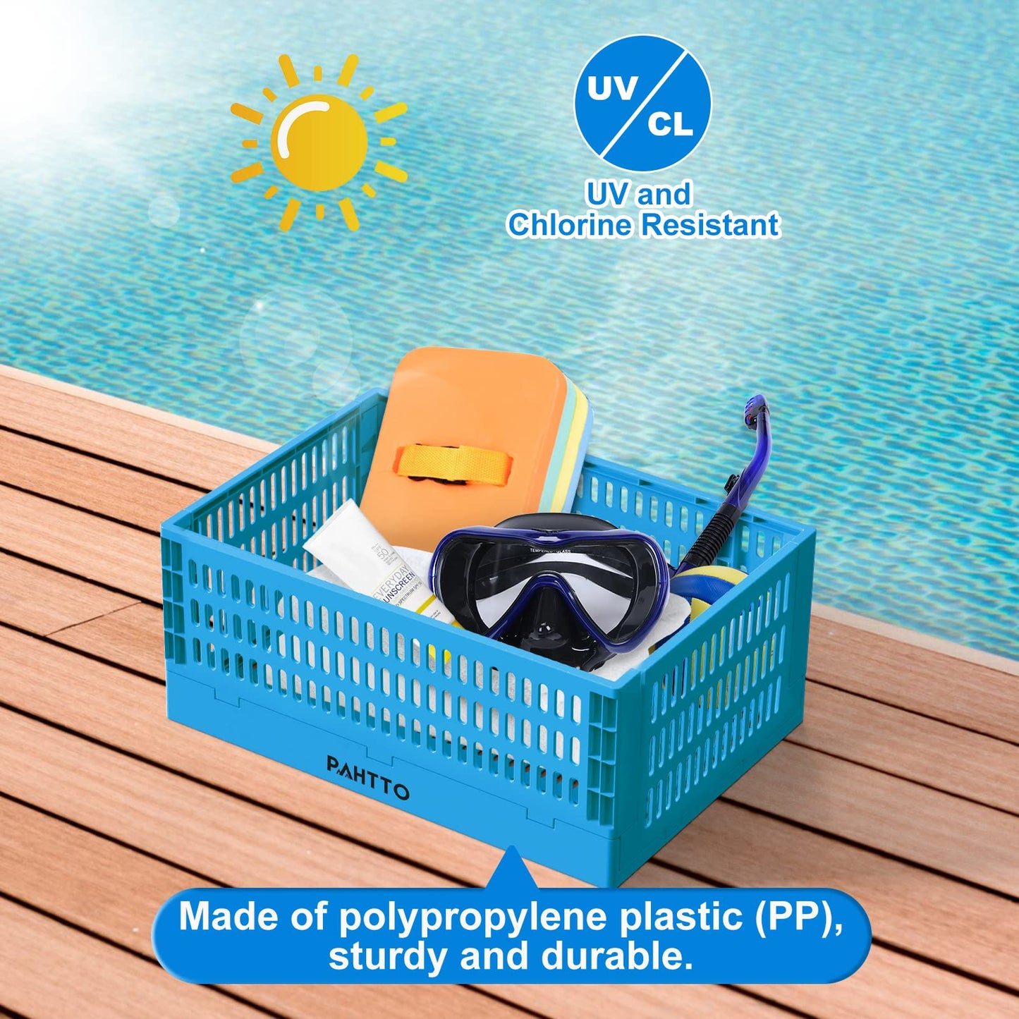 PAHTTO XL Poolside Storage Basket 2pcs, Foldable Above Ground Pool Storage Basket for Pool Toys, Towels, Beverages, Poolside Organizer, Pool Accessories for Above Ground Swimming Pool, Blue