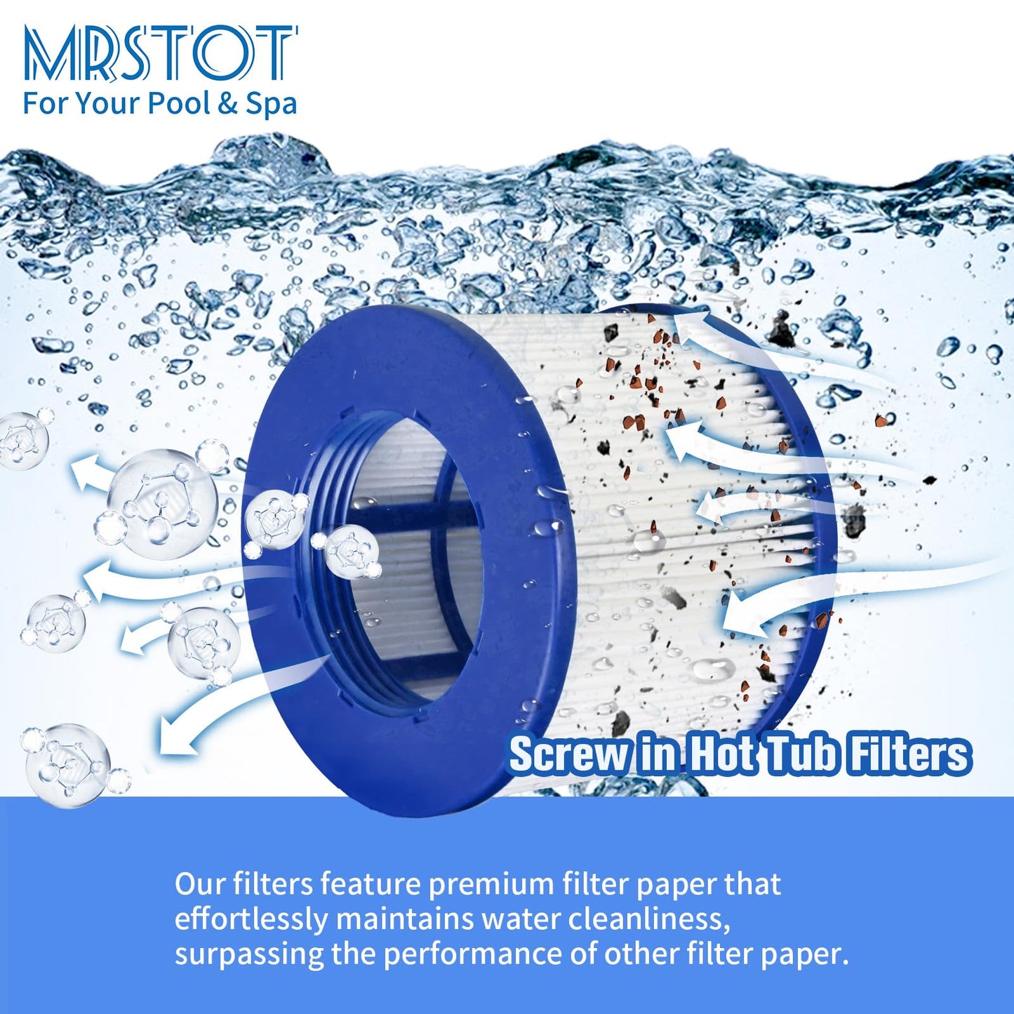 MRSTOT Screw-in Hot Tub Filter Replacement for RELXTIME/ALEKO/Wejoy Aquaspa/Co-z/Wave/CleverSpa - Threaded Cartridges for Inflatable Hot Tubs & Massage Pools (4 Pack)