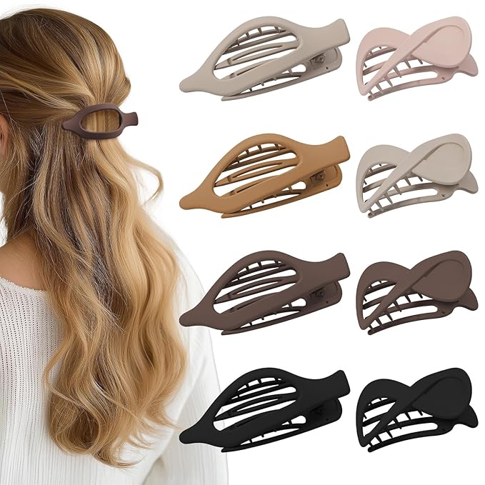 8 Pcs French Flat Hair Clips for Women Matte Claw Clips for Thick & Thin Hair No-Slip Hair Claw Strong Hold Styling Barrettes Accessories