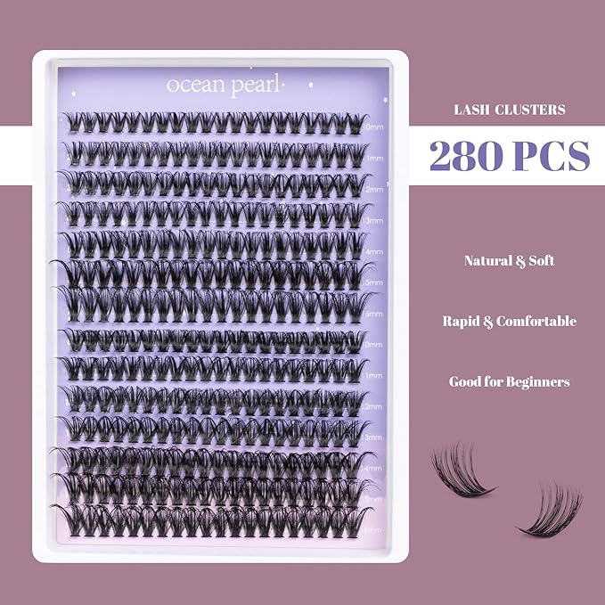 Lash Clusters Lash Extensions 280 Pcs Individual Lashes DIY Eyelash Extensions 10-16mm Length Mix 40D+50D Cluster Lashes Soft Natural for Makeup at Home - 40+50D