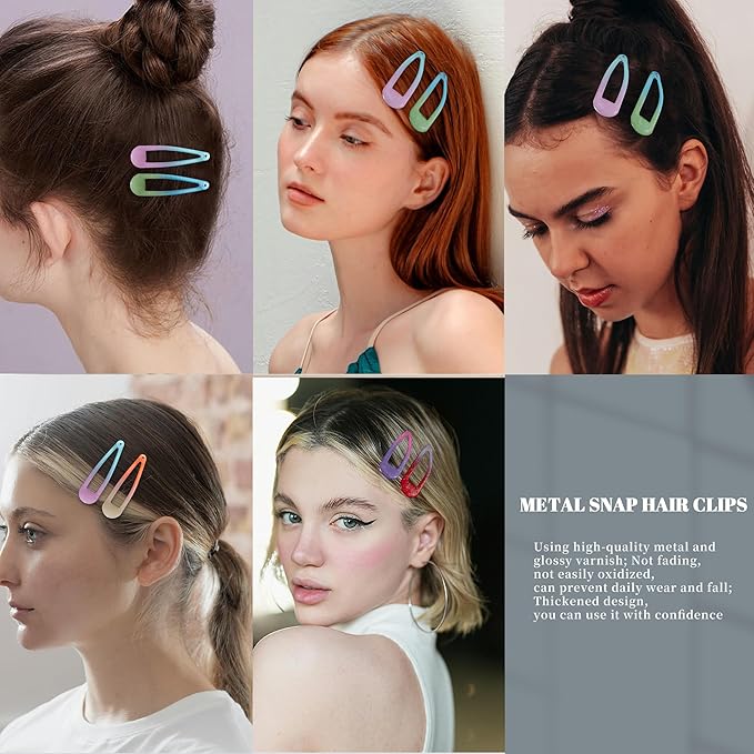 20 PCS Metal Snap Hair Clips Water Drop No Slip Barrettes for Women Bright Small Hair Clips For Thick And Thin Fine Hair,Assorted Colors,1.97 x 0.5 In.