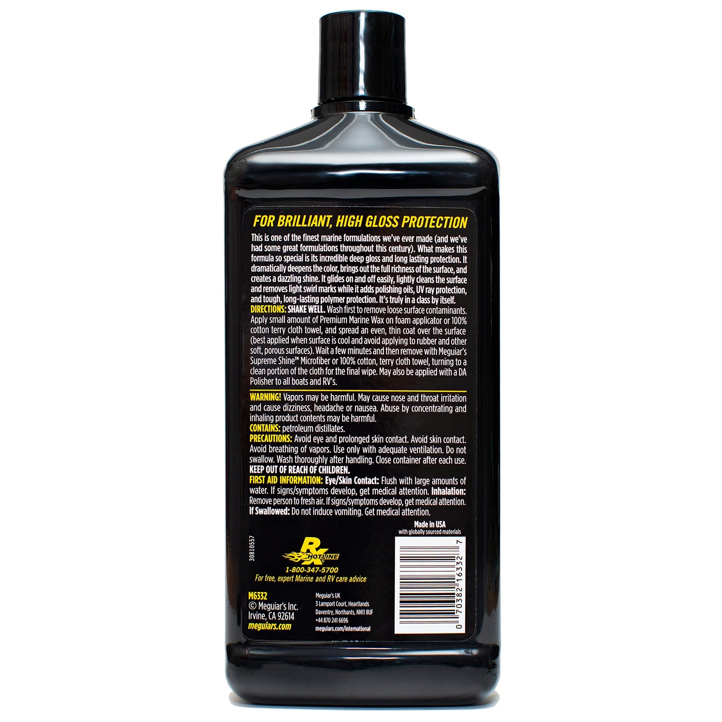 Meguiar's M6332 Flagship Premium Marine Wax, Easy to Use Boat Polish and Wax, Remove Scratches, Swirls, and Oxidation While Leaving Lasting Protection, 32 Oz Bottle