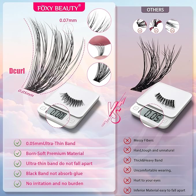 Lash Clusters 30D40D50D60D Lashes Natural Fluffy Eyelash Extensions D Curl With Bottom Eyelashes for Starter DIY at Home