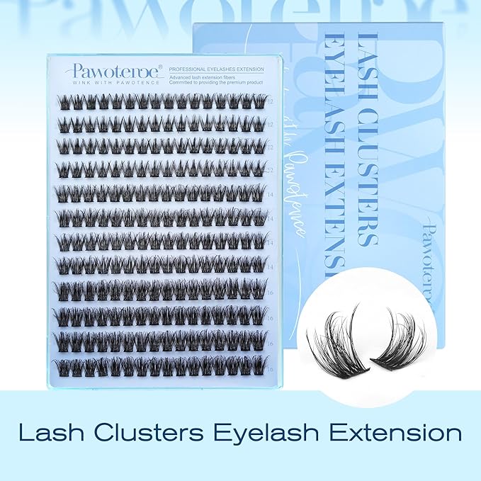 Pawotence Natural Lash Clusters 12-16mm Wispy Eyelash Clusters 192pcs Cluster Eyelash Extensions Wispy Cluster Lashes Individual False Eyelashes for DIY Lash Extension at Home