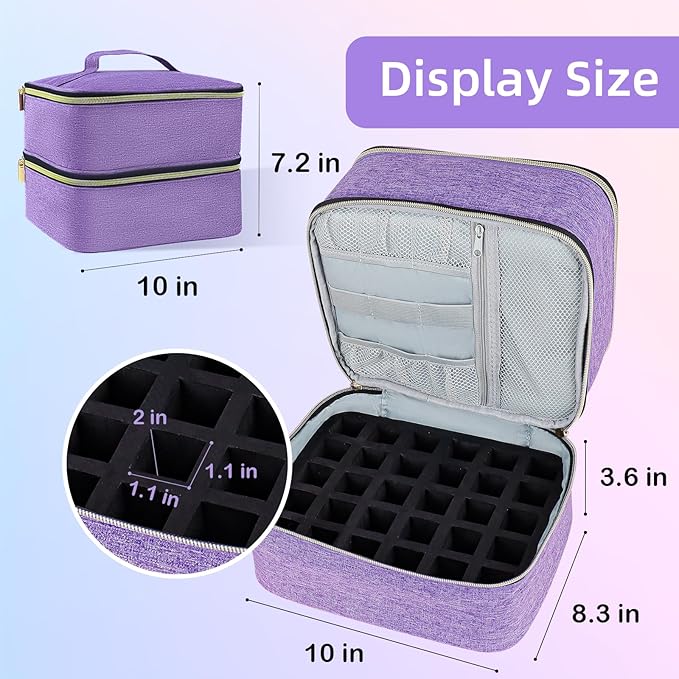 Nail Polish Organizer Holds 30 Bottles (15ml - 0.5 fl.oz) Double-layer Gel Nail Polish Kit Case, Nail Holder for Nail Lamp, Portable Nail Organizer and Storage for Nail Supplies (Purple)