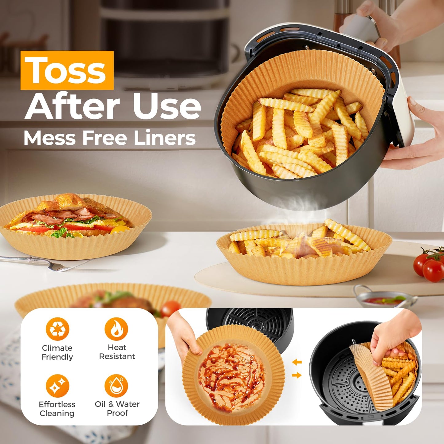 Air Fryer Liners Disposable, 200 PCS Unbleached Round Parchment Paper for Ninja 150/161 Gourmia Chefman Air Fryer, 8’’ Non-Stick & OilProof Baking Paper for 5-8 QT Basket by Vailnd