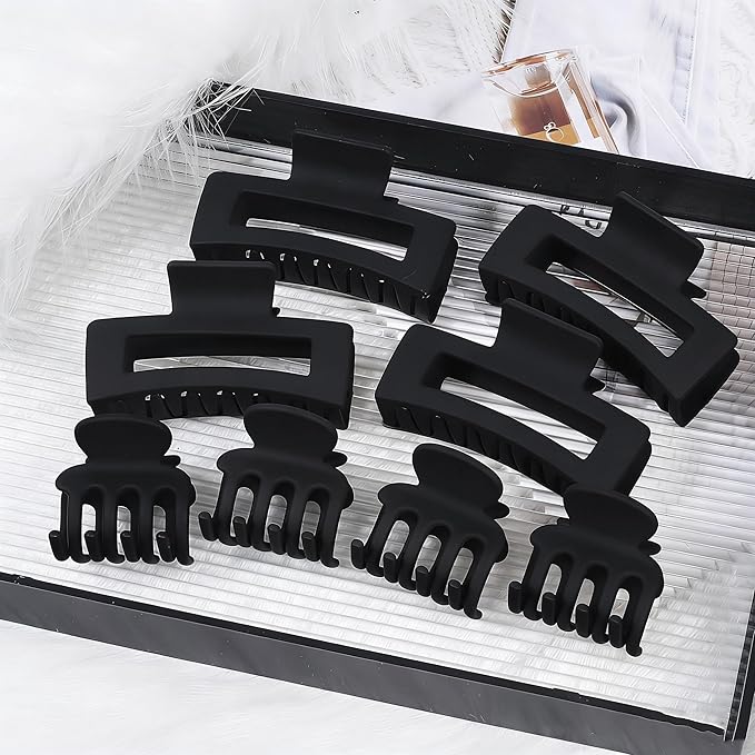 Medium Hair Clips for Women 8 Pcs Small Claw for Thin and Thick Hair 2 Styles Clips for Hair Combination Rectangle Jaw Clips Hair Accessories for Women and Girls (Black)
