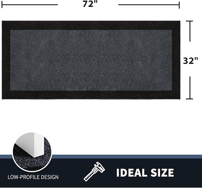 PURRUGS Dirt Trapping Door Mat 32" x 72", Non-Slip Washable Entry Mat, Dog Doormat, Front Door Mat, Super Absorbent Entrance Mat for Muddy Shoes & Paws, Bluish Grey & Charcoal