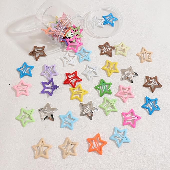 Star Hair Accessories - 50Pcs Colorful Metal Non-Slip Snap Hair Clips and Barrettes for Girls and Women
