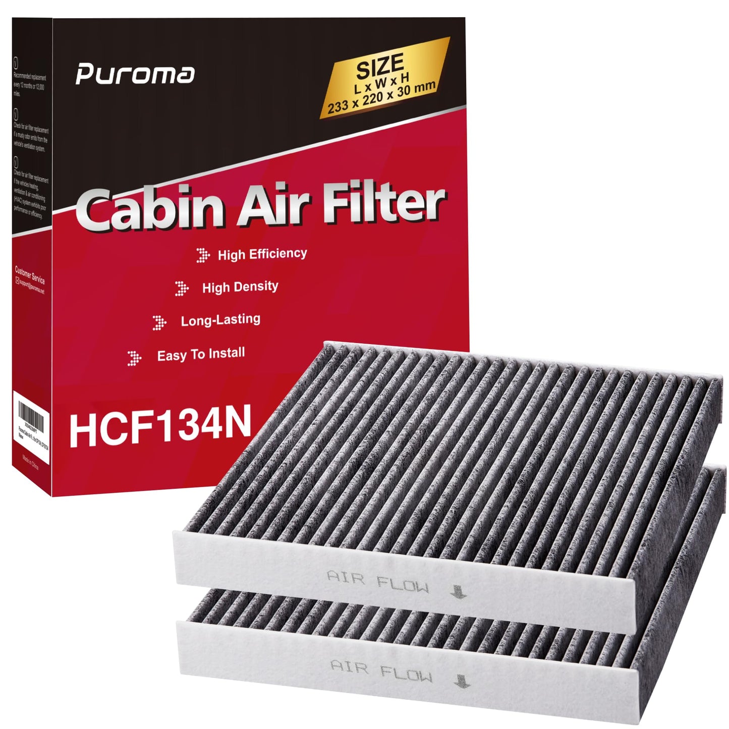Puroma Cabin Air Filter with Activated Carbon, Replacement for CP134, CF10134, Honda & Acura, Civic, CR-V, Odyssey, CSX, ILX, MDX, RDX, AT134 (2 pc)
