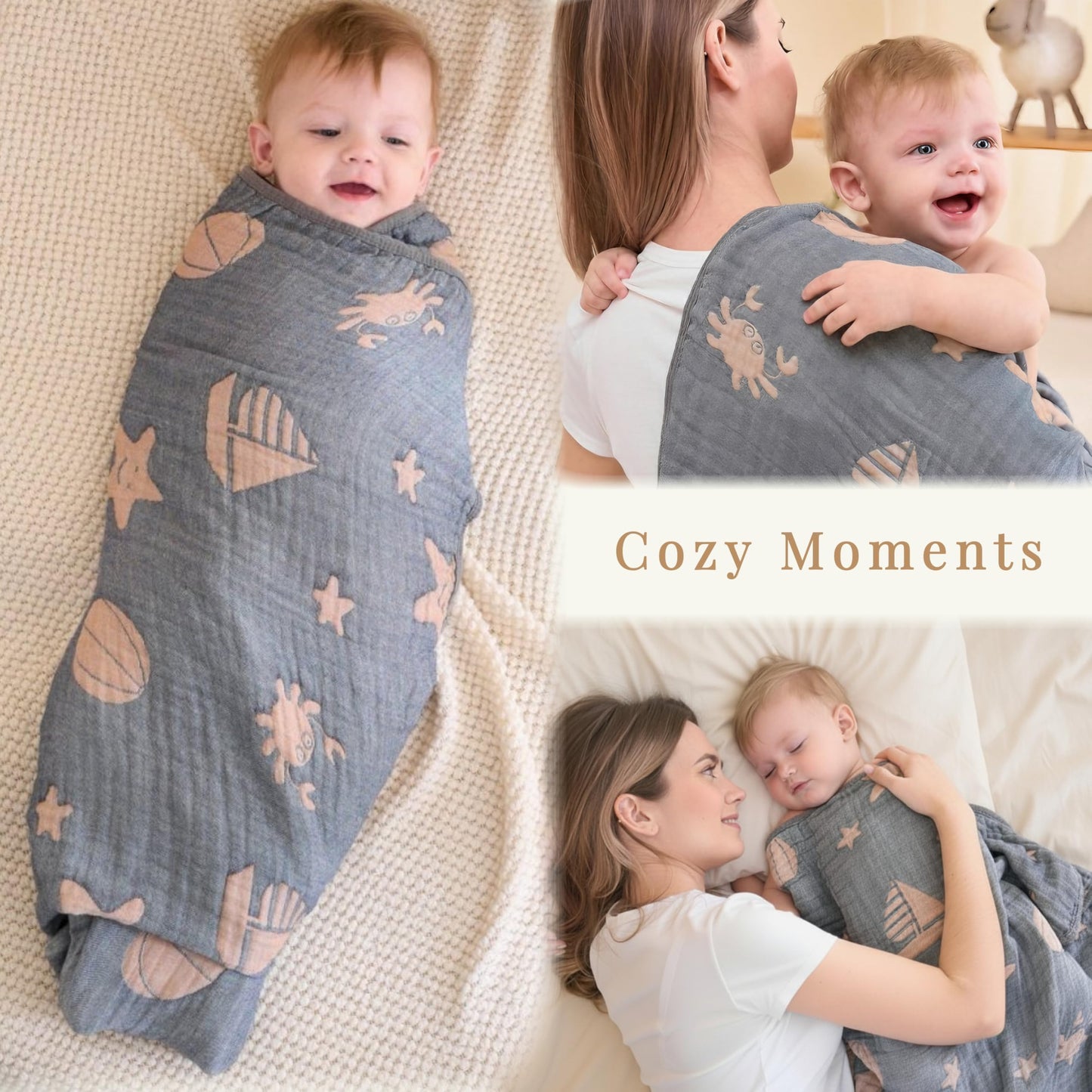 HardNok Ultra Soft Muslin Baby Blanket, A Versatile Swaddle and Crib for Babies, Toddlers, Boys, and Girls (1 Pack Ocean)