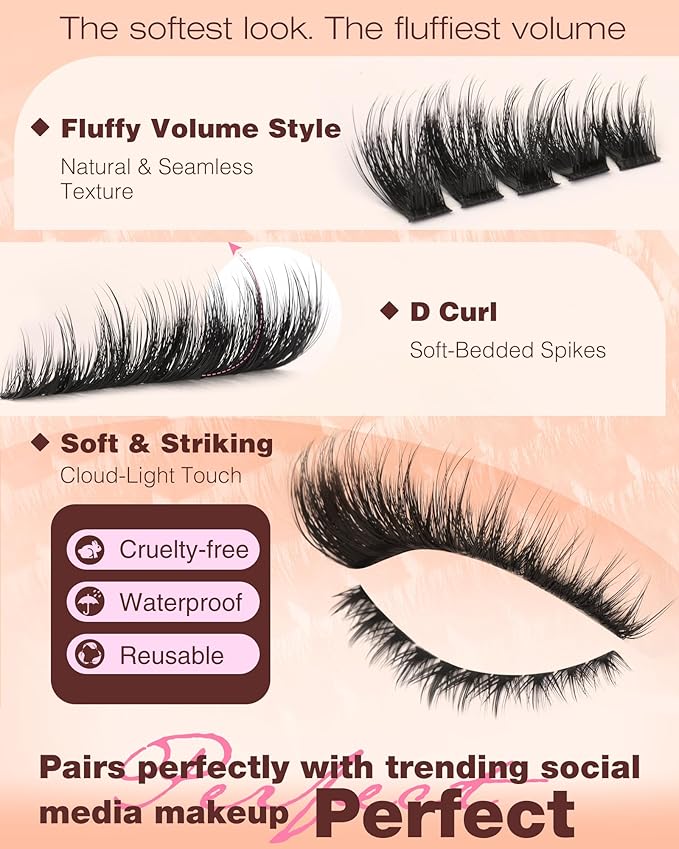 Fluffy Lash Clusters Wispy Eyelash Clusters Natural Lash Clusters Volume DIY Eyelash Extensions 12-18mm with Bottom Lashes Soft Thin Band Individual Lashes for Dramatic Look by Focipeysa Lashes
