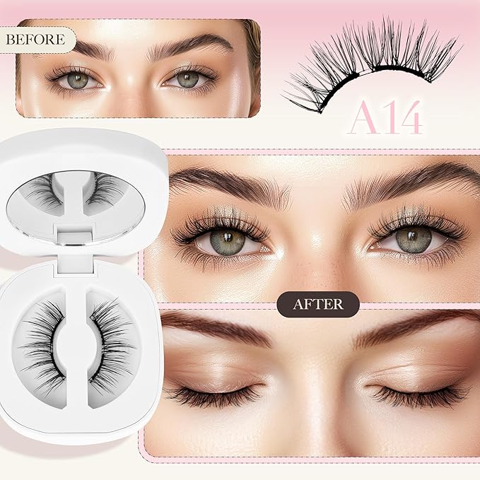 LASHVIEW Upgrade Magnetic Eyelashes with Applicator,Reusable Soft Natural Look, No Glue Needed Magnetic Eyelashes Lashes Kit,Easy to Wear and Remove A14