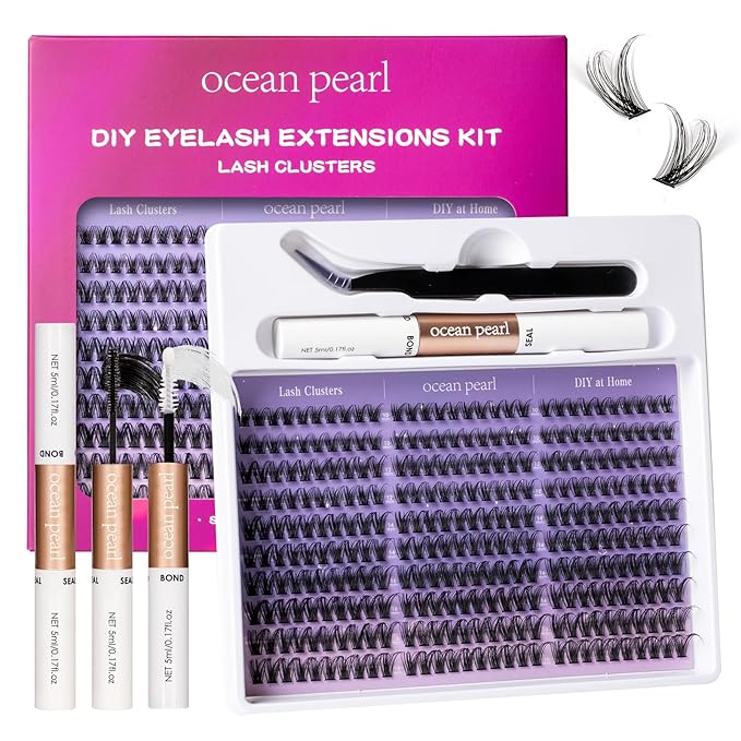 Ocean Pearl Lash Clusters 300pcs 10-18mm Cluster Eyelash Extensions Natural Eyelash Clusters Thin Band Individual Lashes Soft Eyelashes False Eyelashes DIY Lash Extensions Kit with bond and seal-M36