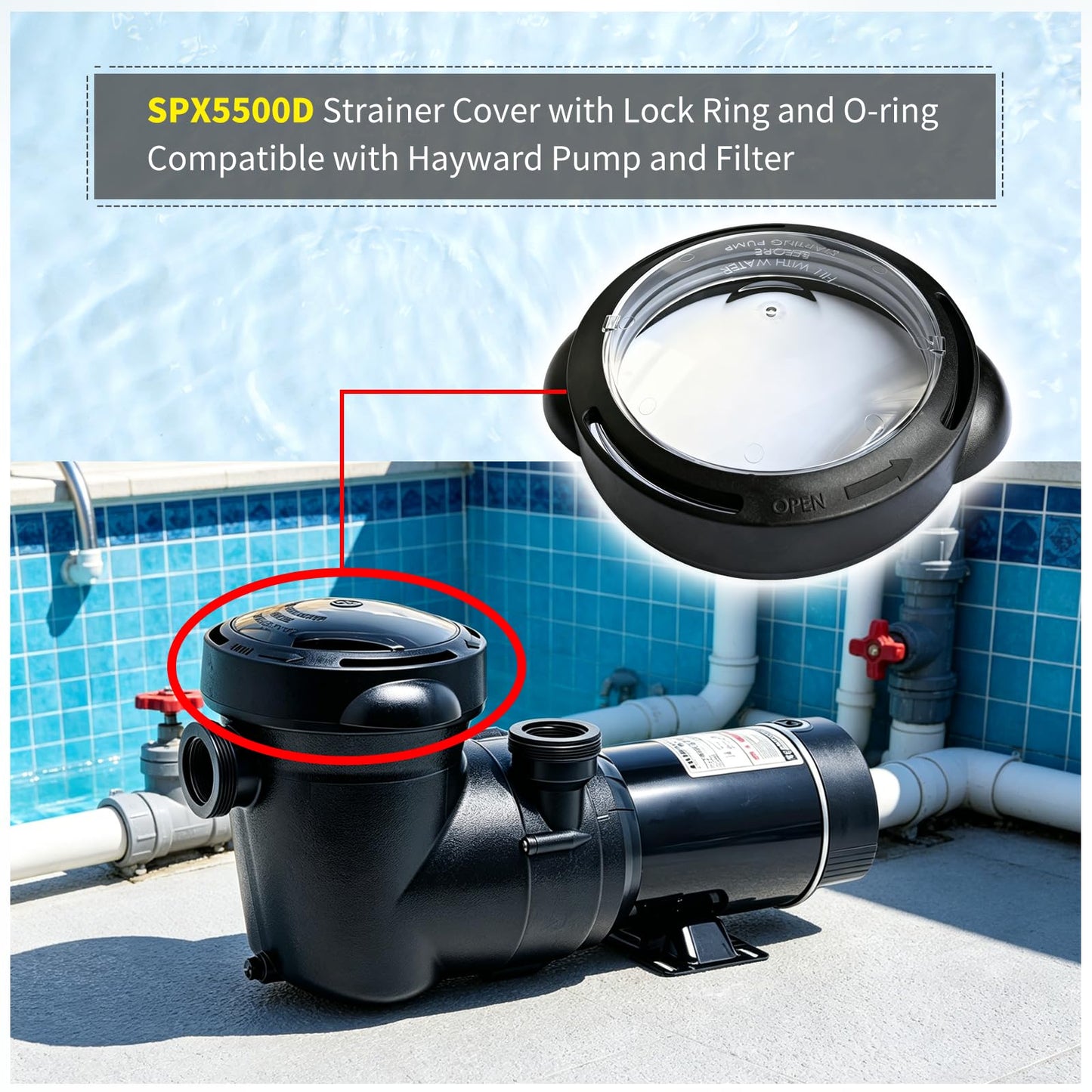 Vsttar SPX5500D Pool Pump Lid,Strainer Cover with Lock Ring and O-Ring Replacement Compatible with Select Hayward Matrix Pump and Filter,SPX5500D Pump Strainer Lid