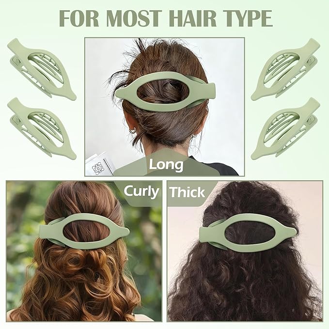 5.5 Inches Extra Large Flat Hair Clips for Women, 4 Pack XL Big Claw Clips for Thick Hair, Oversized Matte Strong Hold Non-slip Flat Claws, Green