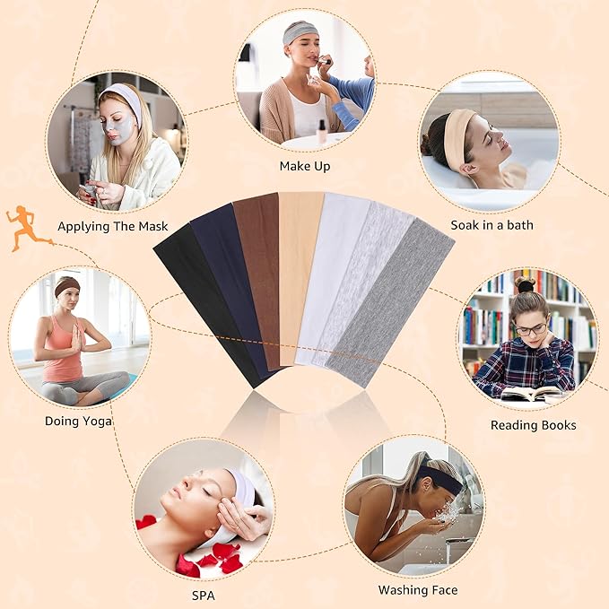 DiyJibb Wide Headband for Women - 7 Pack Soft Cotton Stretchy Elastic Headbands, Non-Slip Thick Hair Bands for Yoga Workout Running Sports, Fashion Hair Accessories Gift