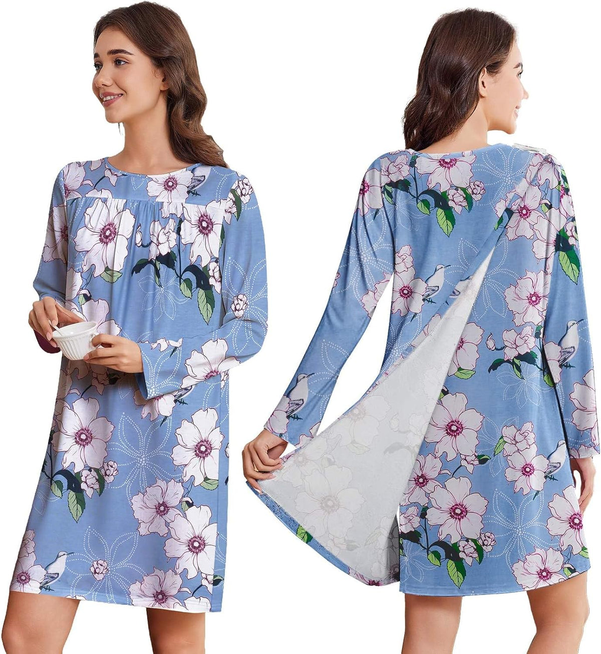 Deyeek Hospital Gowns for Women Open Back Dress Long Sleeve Post Surgery Tear Away Adaptive Nightgowns Dialysis Clothing