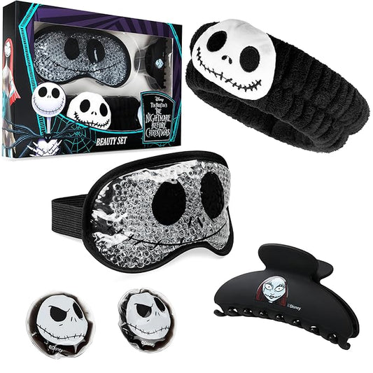 Disney The Nightmare Before Christmas Beauty Accessories Set for Women, Teens with Eye Mask Eye Pads Headband Claw Clip Pampering Gifts for Women, Wife, Girlfriend (Black)