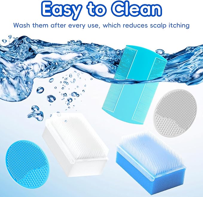 Cradle Cap Brush for Babies, Baby Bath Essentials with Silicone Scrubber Bath Sponge Dual-Sided Comb for Newborns Toddlers Boys Girls (Blue,Set of 5)