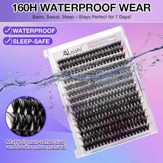 Lash Clusters, DIY Cluster Eyelash Extensions 9‑16mm, 60D, 280pcs D Curl Natural Volume Lashes–Fake Cat Eye Wispy Individual Clusters