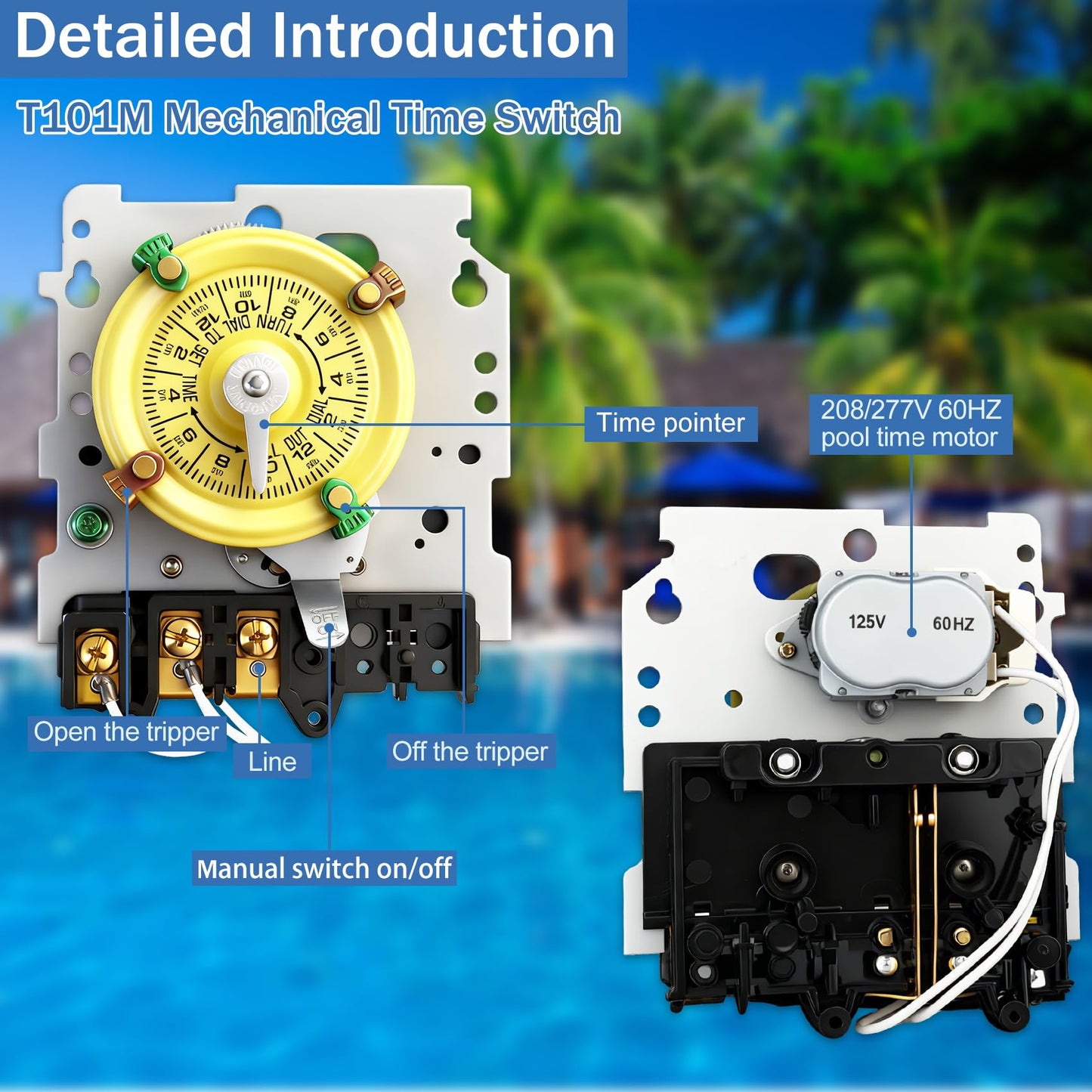 T101M Pool Timer Mechanism Only, Pool Pump Timer, 120V 2HP SPST 40A Time Switch, 24 Hour 12 ON/Off for Pool Pump, Heavy-Duty Mechanical Time Switches,Time Switch Mechanism Only, 5 Years Warranty