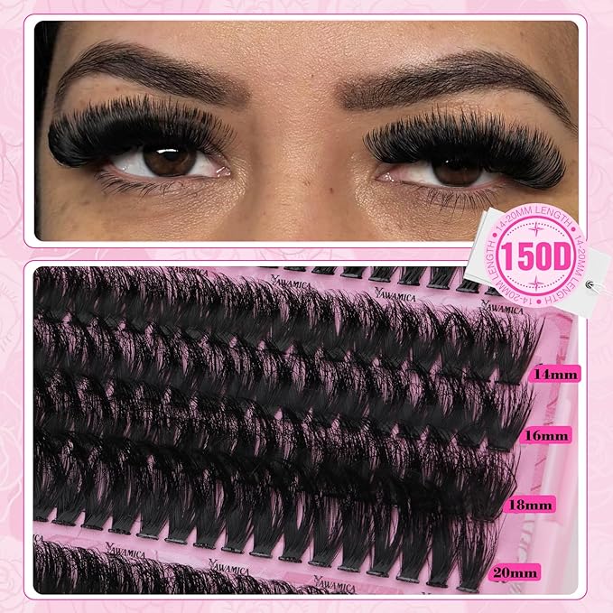 Yawamica Eyelash Clusters Fluffy Cluster Eyelash Extensions 14-20mm Wispy Lash Clusters 100D+150D+200D Mixed Volume Individual Lashes 240pcs Cluster Lash DIY Lash Extension by Self