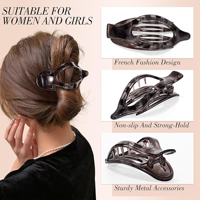 Obeoby 8 PCS Flat Hair Clips for Women, French Duckbill Flat Claw Clips for Thin Thick Hair Barrettes Accessories Medium Large (Tortoiseshell)