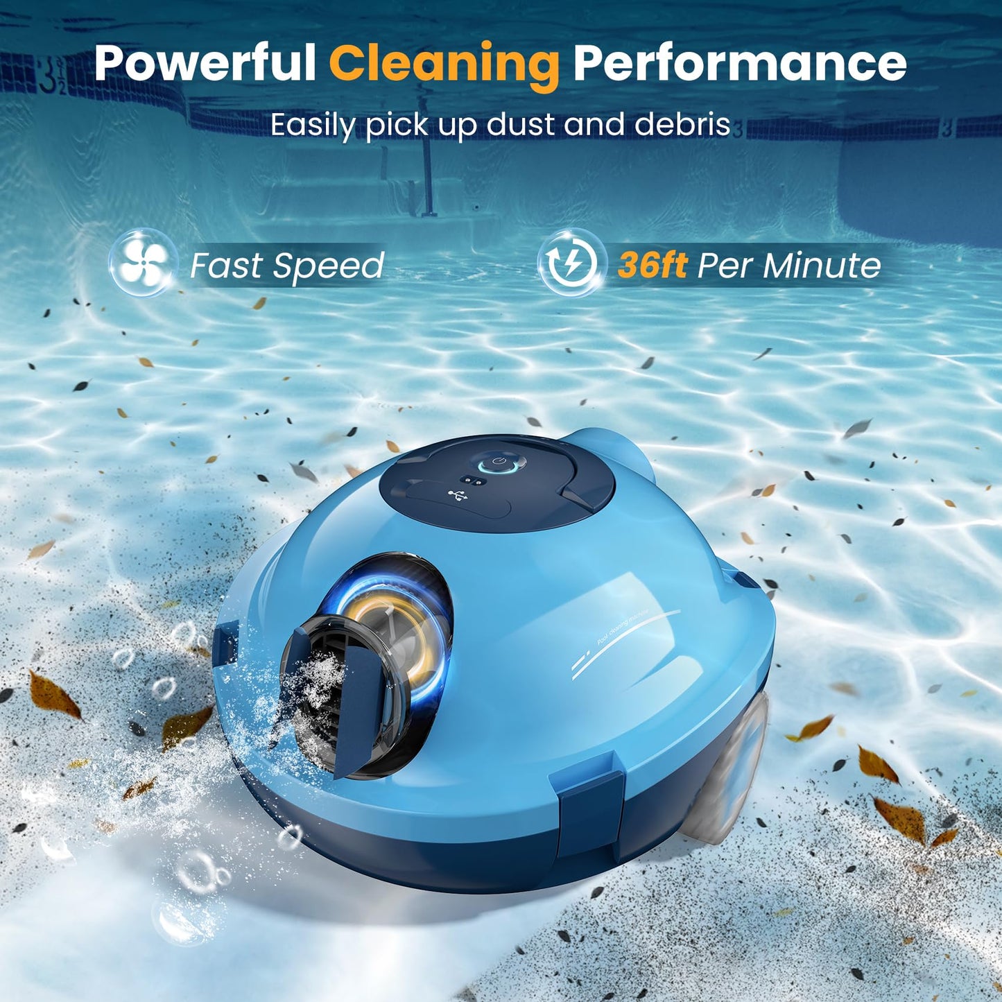 Y10 Cordless Robotic Pool Cleaner, Automatic Pool Vacuum - 90 Mins Runtime, Powerful Suction, Self-Parking, Lightweight for Above/Inground Pools Up to 65ft/1100 Sq.Ft (Navy)