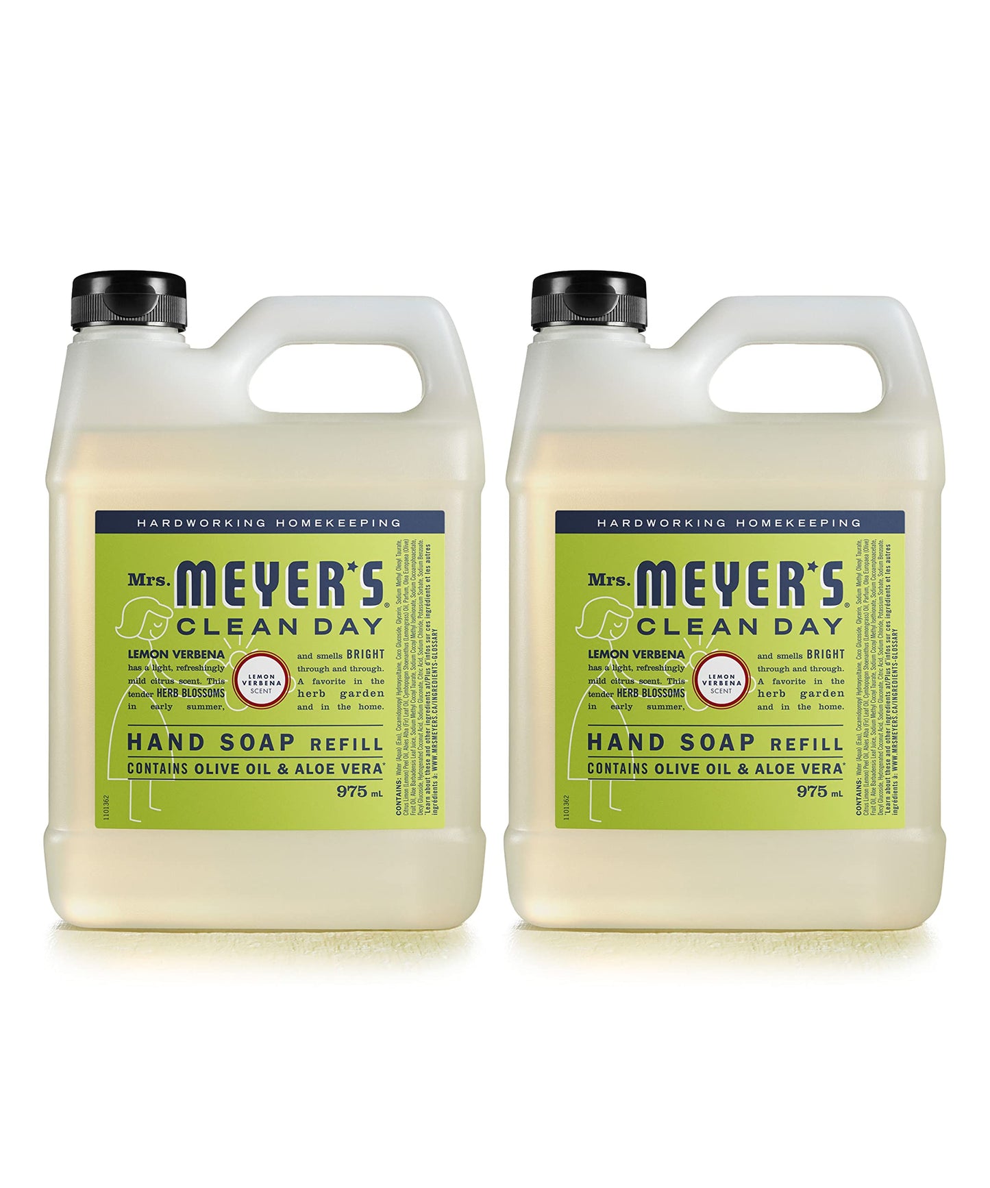 MRS. MEYER'S CLEAN DAY Hand Soap Refill, Made with Essential Oils, Lemon Verbena, 33 Fl. Oz - Pack Of 2