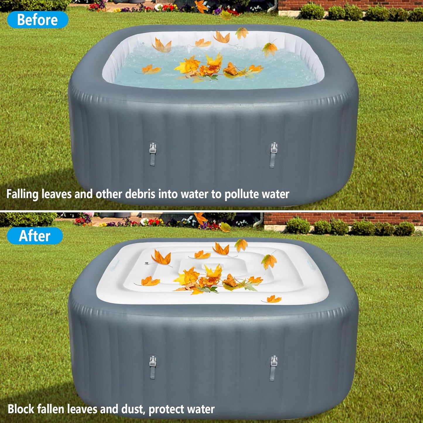 Tlswshsy 4.2Ft Inflatable Hot Tub Cover- Energy Saving Lid for Square Hot Tub- Foldable Protective Rain Overflow Cover for Inflatable Outdoor Hot Tubs