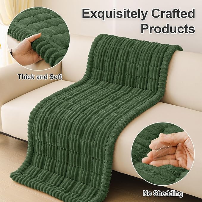 hyha Couch Covers for Dogs Washable, Non Slip Plush Dog Sofa Protectors, Fuzzy Pet Couch Covers for 3 Cushion Sofa Pet Friendly (Dark Green, 27.6" x 82.7")