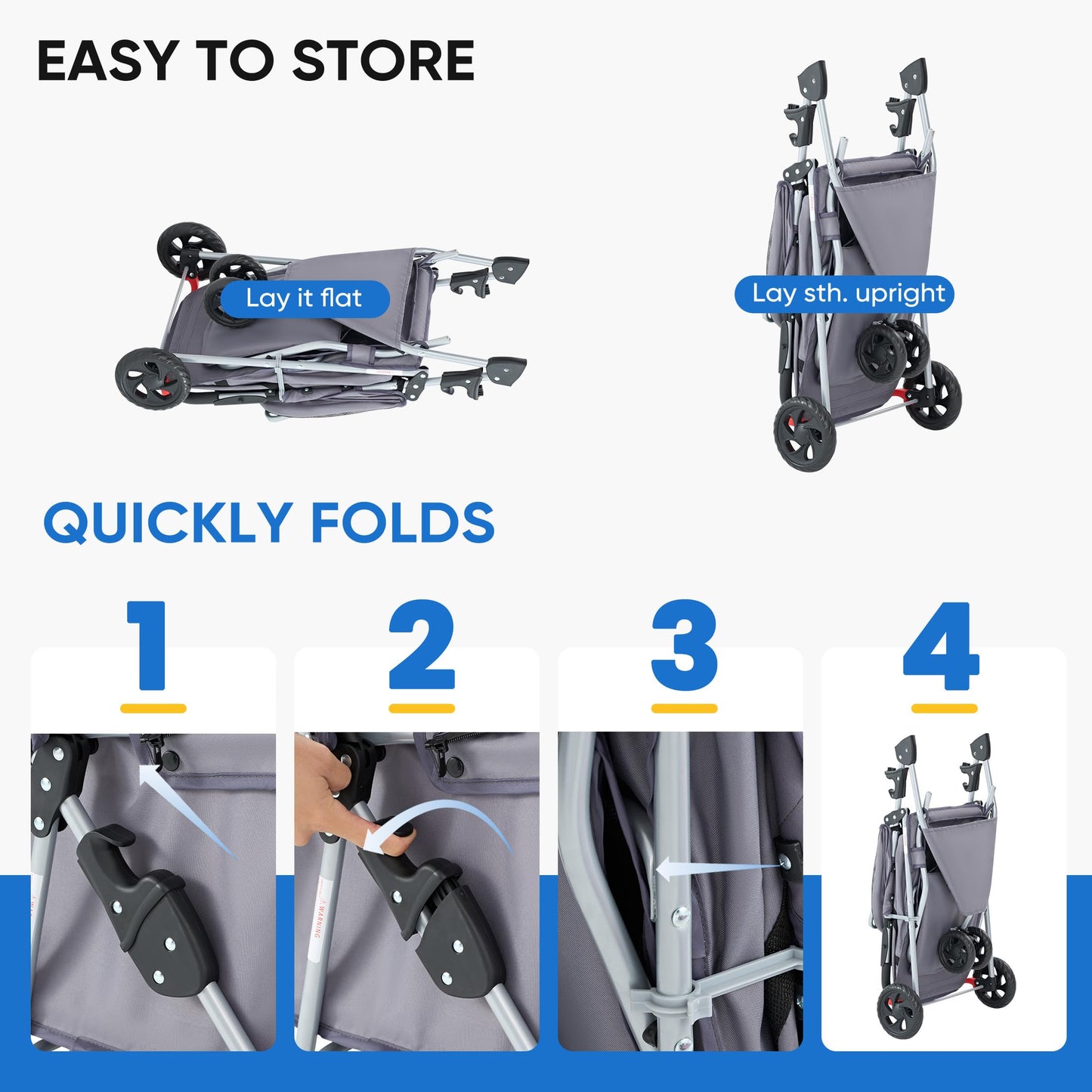NEWBULIG 3 Wheel Pet Stroller for Dogs and Cats, Foldable, Lightweight and Durable, Ideal for Small to Medium Pets, Includes Storage Basket and Cup Holders