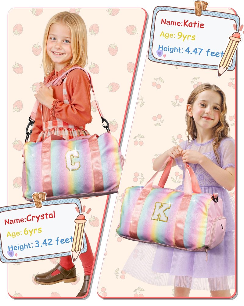 Vogewood 7 Year Old Girl Gifts-Girl Gym Bag with Shoe Compartment, Kid Personalized Weekender Overnight Bags, Initial Travel Tote with Makeup Pouch, Girls Kids Gift (Letter V)
