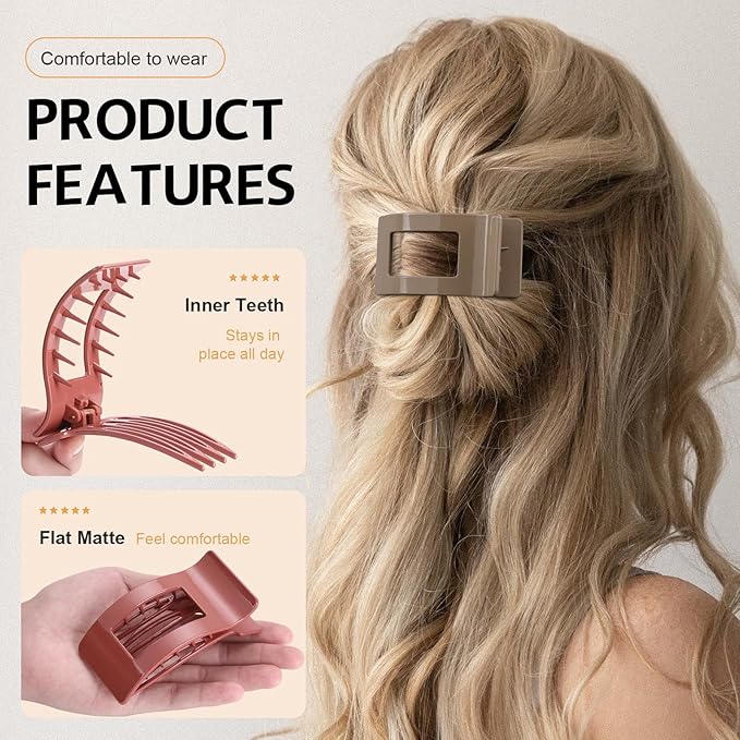 8 Pack French Flat Hair Clips for Women – Large Matte No-Slip Claw Barrettes for Thick & Thin Hair, Strong Hold Styling Accessories (Glossy Neutral)