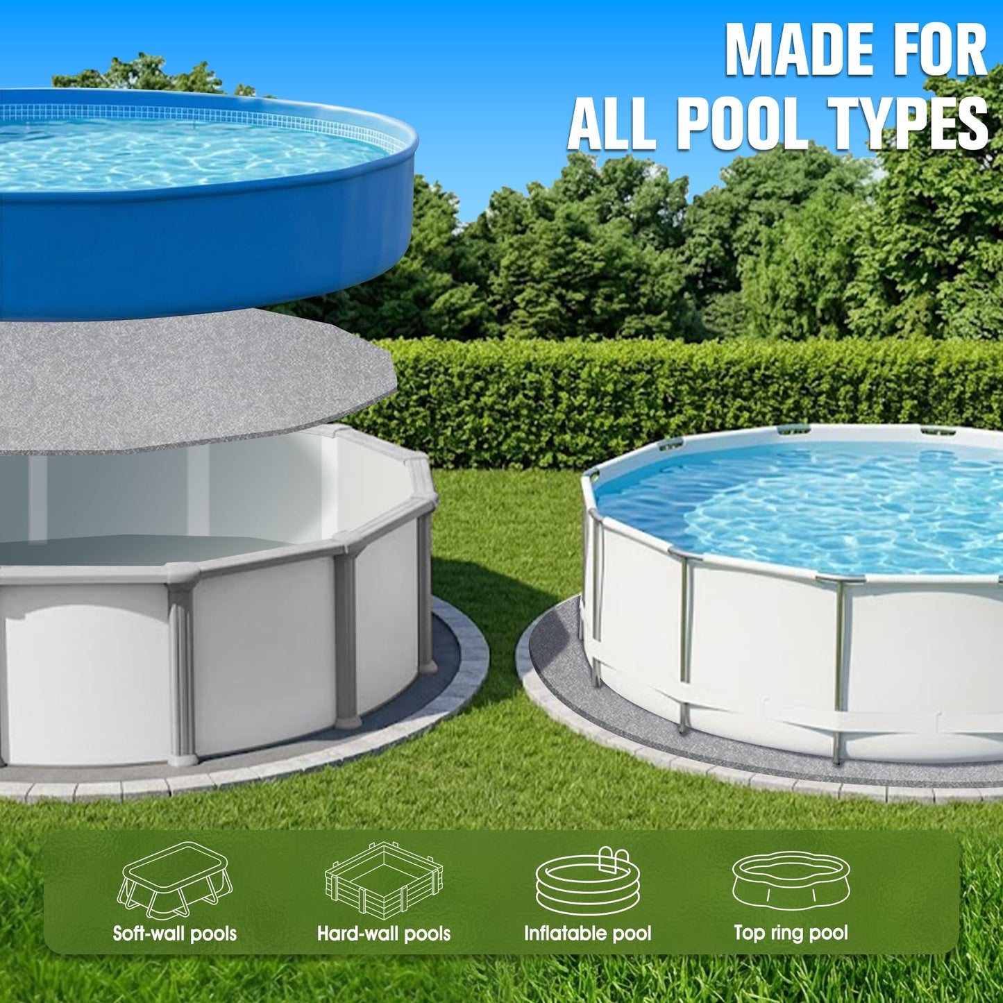 WaveHaven 15FT Pool Liner Pad,Round Pool Liners for Above Ground Swimming Pools,360G/M² Thicker Heavy Duty Round Pool Liner Pad,Underneath Pool Mat, Swimming Pool Liners for Padding and Protection