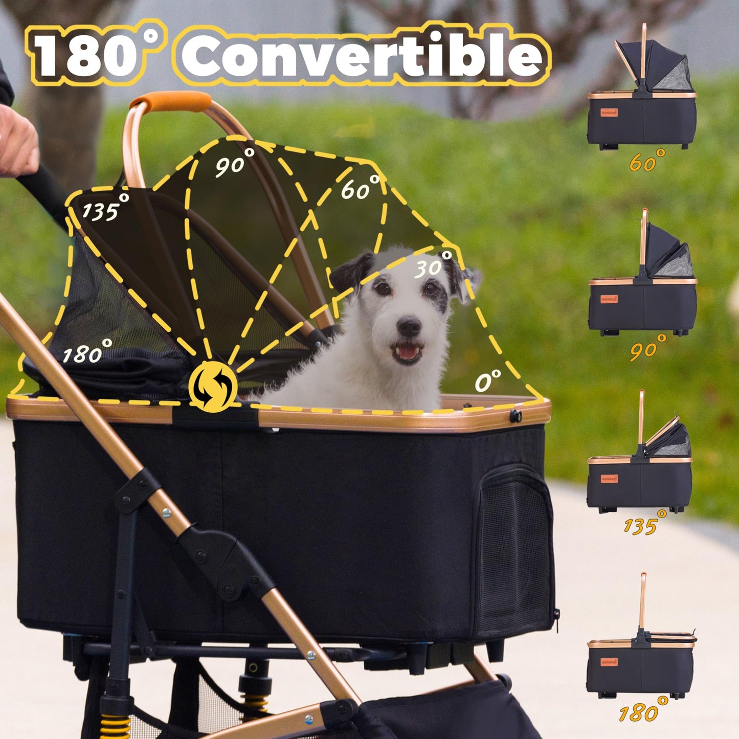 GdnWings Pet Stroller for Small Dogs, Lightweight Small Dog Stroller for Dogs Cats with 6 Shock Absorption System, Detachable Carrier Suitable for Car Seat & Hand Carry, Safe Outings, Black