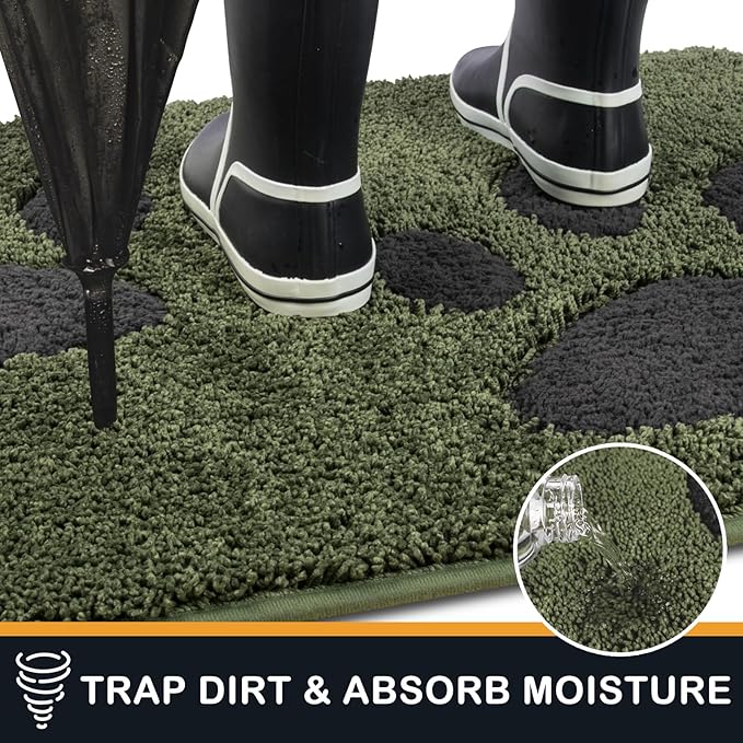 PURRUGS Dirt Trapping Door Mat 32" x 70", Non-Skid/Slip Machine Washable Microfiber Entryway Rug, Dog Doormat, Super Absorbent Welcome Mat for Muddy Wet Shoes and Paws, Green