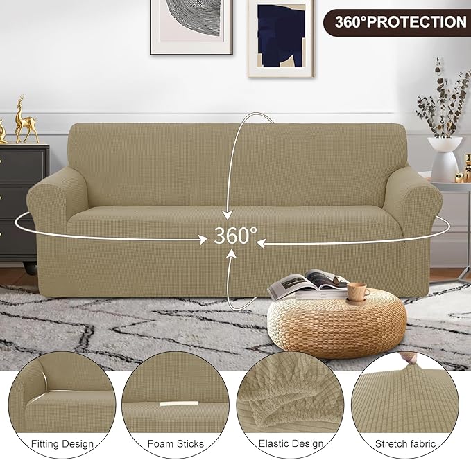 U-NICE HOME Stretch Couch Cover Sofa Cover Sofa Slipcover Furniture Protector for 3 Cushion Couch Sofa Pet Friendly(Sofa, Sand)
