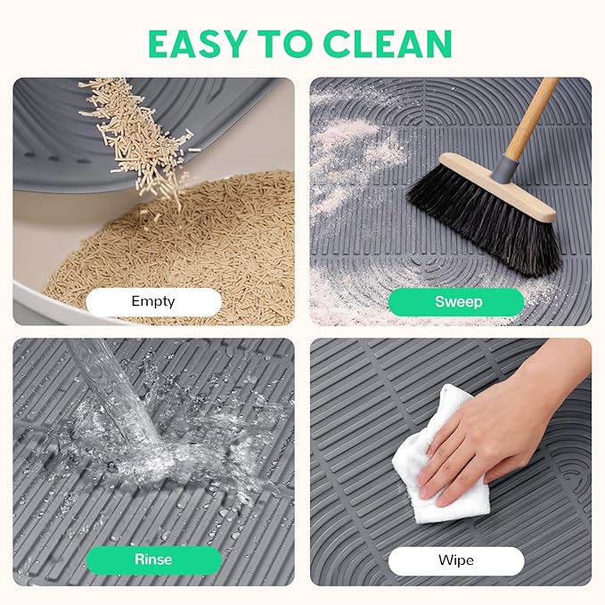 Cat Litter Mat,34" x 22" Large Silicone Pad for Floor Waterproof Litter Trapping Mat for Scatter Control Soft on Kitty Paws Non-Slip Easy to Clean